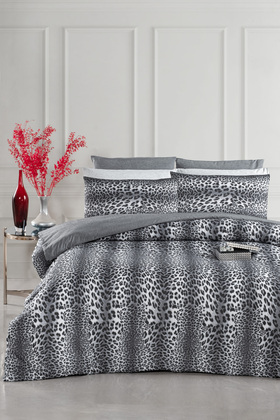 Комплект еластичен чаршаф за завивка - Двоен с леопардово покритие
