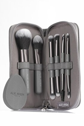 Küçük Boy Çantalı Seyahat Makyaj Fırça Seti - 10 Çeşit Fırça Ucu, Aplikatör ve Makyaj Süngeri