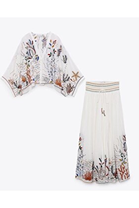 Embroidered Shirt Skirt Set