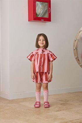 Kiremit Çizgili Poplin Takım