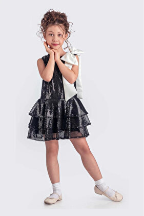 فستان أنيق للفتيات مع تنورة مزينة بالترتر 3 طبقات