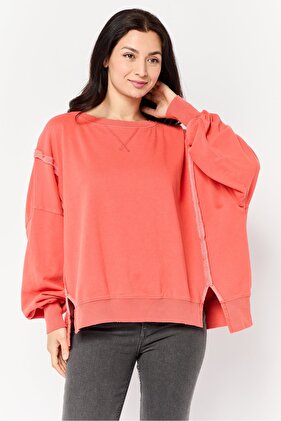 سويت شيرت نسائي بأكمام طويلة ورقبة دائرية، برتقالي