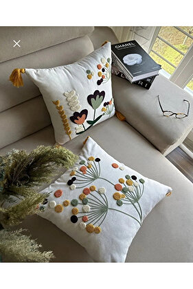 Kirlentdunyasi.com غطاء وسادة مطرز من القماش الأبيض مكون من قطعتين