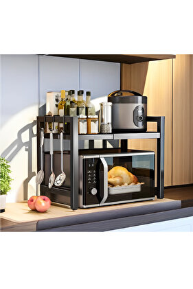 Επεκτεινόμενο ράφι για φούρνο μικροκυμάτων, πολυλειτουργικό, μαύρο, 40-64 x 36,5 x 45 cm