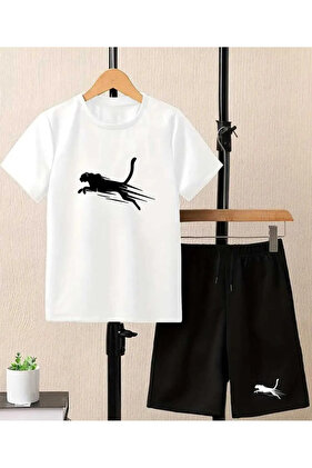 Children's "Cheetah" Custom Printed Crew Neck T-Shirt - Shorts Set