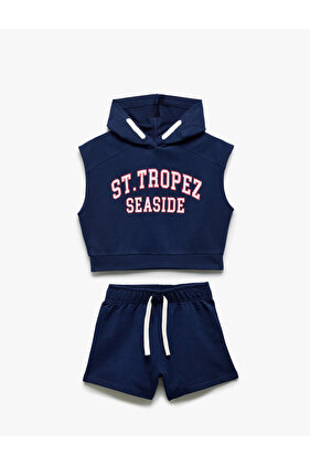 Pamuklu Kapşonlu Kolsuz Tişört ve Şort Seti