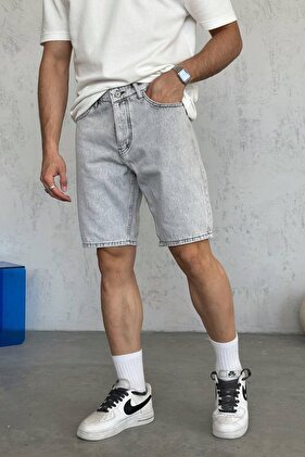 شورت جينز رجالي من قماش الدنيم باللون الرمادي KE-467
