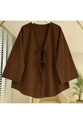 Tie Front Kimono Tunic Brown Oversize New Season Comfortable Fit Tie Front