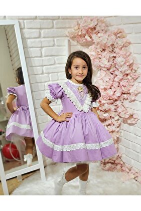 فستان فتاة صغيرات عتيق الطراز مزين بالكشكشة باللون الأرجواني، فستان بناتي مصنوع حسب الطلب، فستان عيد ميلاد، صورة