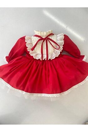 فستان طفلة عتيق من اللؤلؤ الأحمر، فستان عيد الميلاد، فستان التقاط الصور،