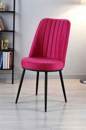 Gold Sandalye - Soho Fuşya Kumaş - Metal Siyah Ayak - Mutfak Sandalyesi - Salon Sandalyesi