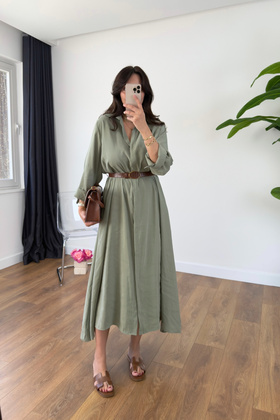 فستان Benis Çağla باللون الأخضر الفاخر بحزام