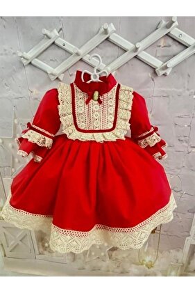 فستان طفلة أحمر عتيق، فستان بناتي مصمم خصيصًا، فستان عيد ميلاد، التقاط الصور