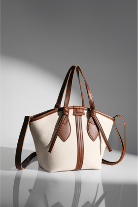 Women's Tan Linen Lined Zippered Hand and Shoulder Bag