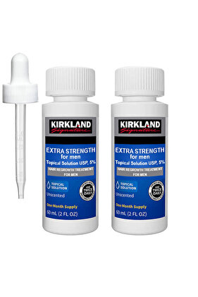 Sada roztokov Kirkland na stimuláciu rastu vlasov a brady, vrátane pipety, 2x 60 ml