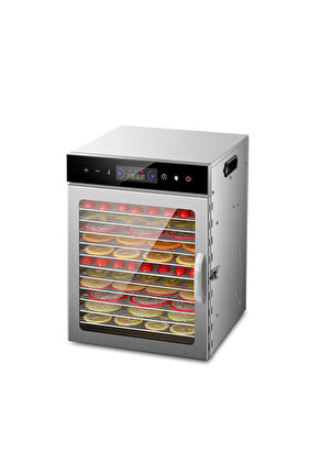 مجفف طعام، 12 صينية من الفولاذ المقاوم للصدأ، مجففات للطعام واللحوم المقددة والفواكه، مع التحكم في درجة الحرارة