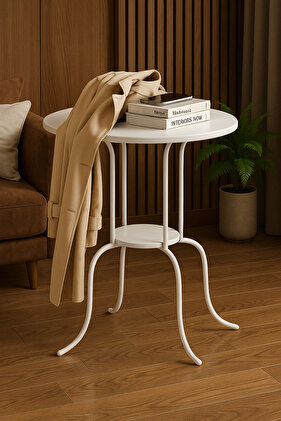 طاولة شاي وقهوة معدنية دائرية، بيضاء