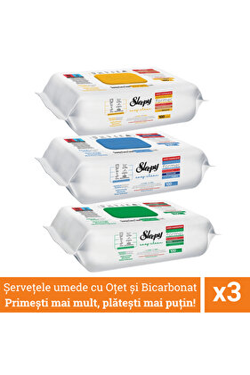 Promo balení 3 vlhčených ubrousků s octem a bikarbonátem, pro více povrchů, snadno se čistí