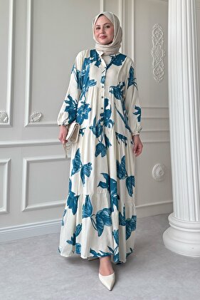 Large Orchid Pattern Turquoise Viscose Dress