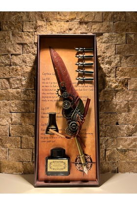 Divit Hokka Seti Tüylü Kalem Seti Hediyelik Taçlı  Kuş Tüyü Divit Kalem Seti