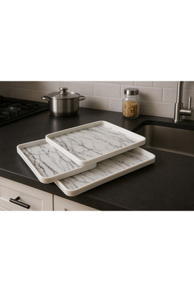 3 قطع من صواني الميلامين الرخامية المستطيلة