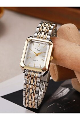 WHITE New Fashionable Simple Explosive Square Bar Scale Dial Steel Strip Quartz Watch
