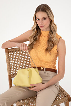 حقيبة يد نسائية من جلد الخراف باللون الأصفر 50318231-VR044