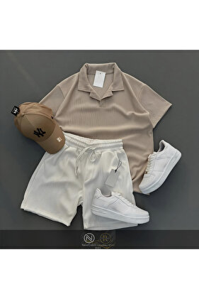 Ribbed Ottoman Premium Fabric Polo Neck Unisex T-Shirt and Shorts Set