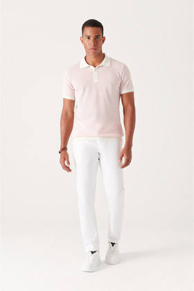 Erkek Beyaz Yandan Cepli Esnek Chino Kanvas Pantolon E003008