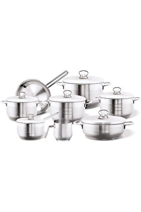 طقم أواني طهي من الفولاذ المقاوم للصدأ غير اللاصق، مكون من 14 قطعة، صنع في تركيا 109-09-ba2100