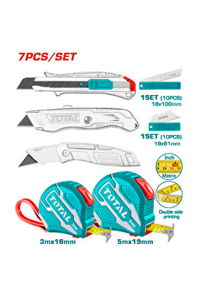 مجموعة مشارط مع امتار على كرت 7pcs/set