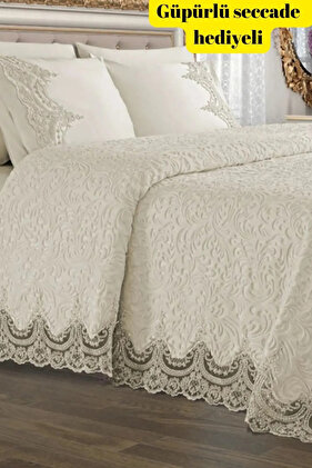 طقم بطانية زفاف فرنسية مزدوجة مزدوجة مزودة بصندوق خاص باللون الكريمي