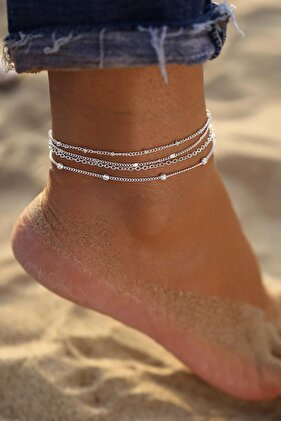 Çoklu Gümüş Rengi Zincir Halhal Seti