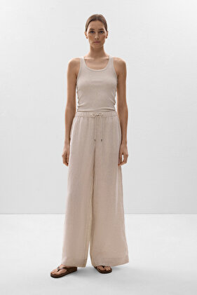 % 100 Keten Düz Kesim Geniş Pantolon