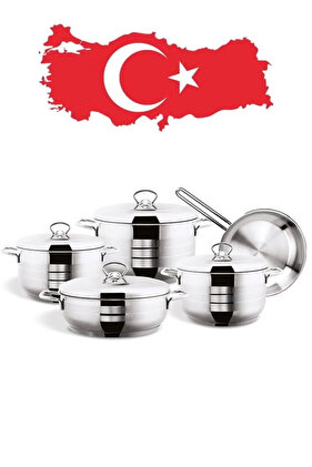 طقم أواني طهي من الفولاذ المقاوم للصدأ غير لاصق، 9 قطع، صنع في تركيا 109-09-ba1900
