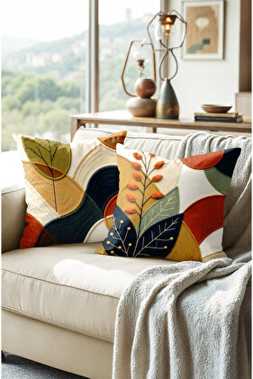 Punch Embroidery Patterned Digital Printed Throw Pillow Cover. Double Sided Hidden Zippered Throw Pillow Cover