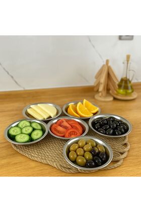 6'lı Çerezlik ve Kahvaltı tabak Dekoratif, Sunum tepsi paslanmaz çelik