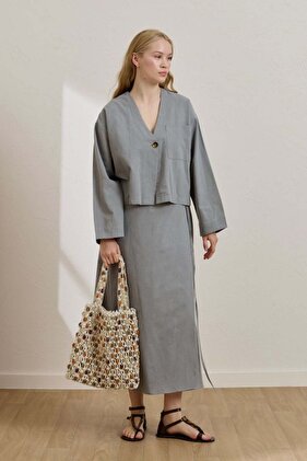 Gray Organic Linen Wrap Skirt