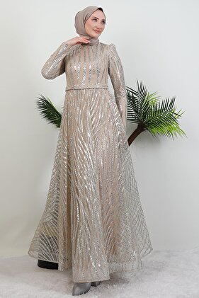 Basra Glitter Evening Dress Light Mink