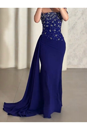 فستان ازرق تطريز يدري فاخر