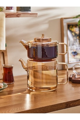 إبريق شاي متوسط الحجم كهرماني - زجاج بوروسيليليك مسطح