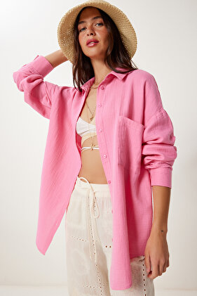 Light Pink Oversize Muslin Shirt - Lmx0002