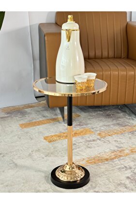 طاولة خدمة زجاجية بقاعدة فولاذية باللون الذهبي/الأبيض 52X35 سم