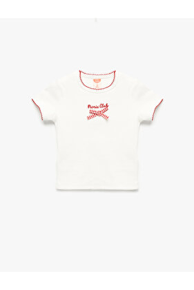 Fiyonk Detaylı Kısa Kollu Bisiklet Yaka Pamuklu Tişört
