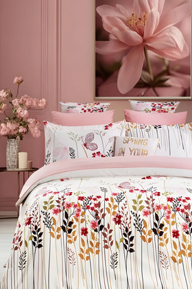 طقم غطاء لحاف مطاطي مزدوج - أبيض حديقة