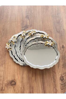 6 قطع من إكسسوارات ديزي فاخرة بيضاوية فضية مقاس 20 × 25 من الفولاذ المقاوم للصدأ، صينية تقديم القهوة