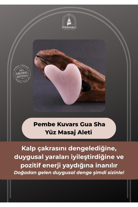 Sertifikalı Pembe Kuvars 1. Sınıf Kuru Ciltlilere Özel Gua Sha Yüz Masaj Aleti