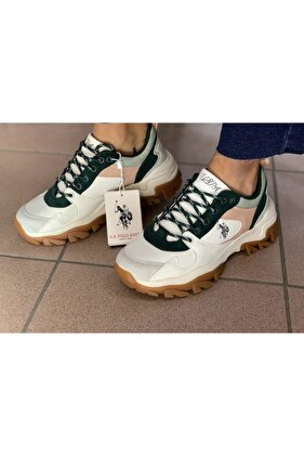 قاعدة. بولو أسن. حذاء رياضي نسائي - حذاء رياضي مريح باللونين الأبيض والأخضر