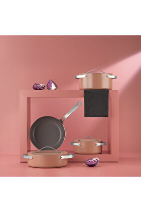 طقم أواني طهي سيراميك 7 قطع - روزغولد