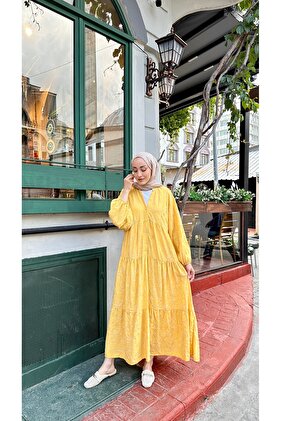 Women's Gold Flower Embroidered Dress Yellow